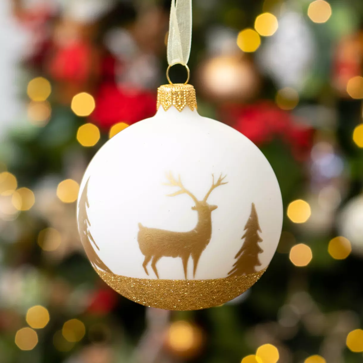Lot de 6 boules de Noël (D80 mm) en verre Rafy Blanc laine 1