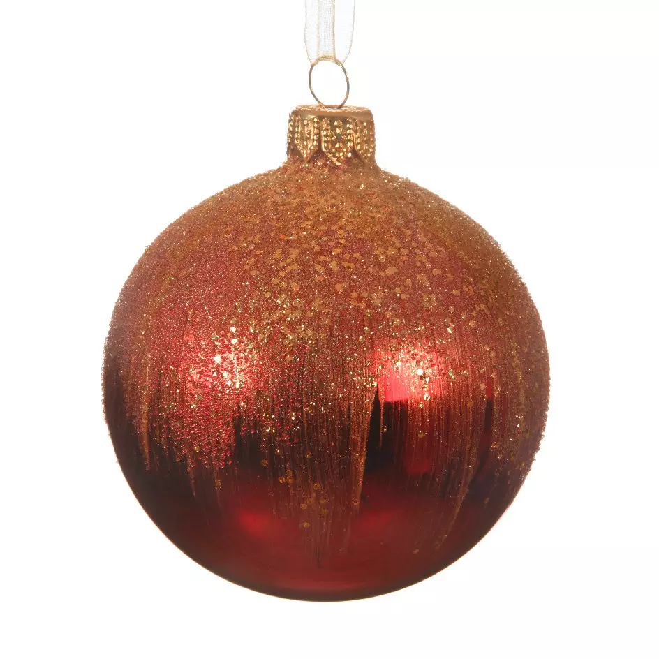 Lote de 6 bolas de Navidad (D80 mm) en vidrio Givre Rojo 1
