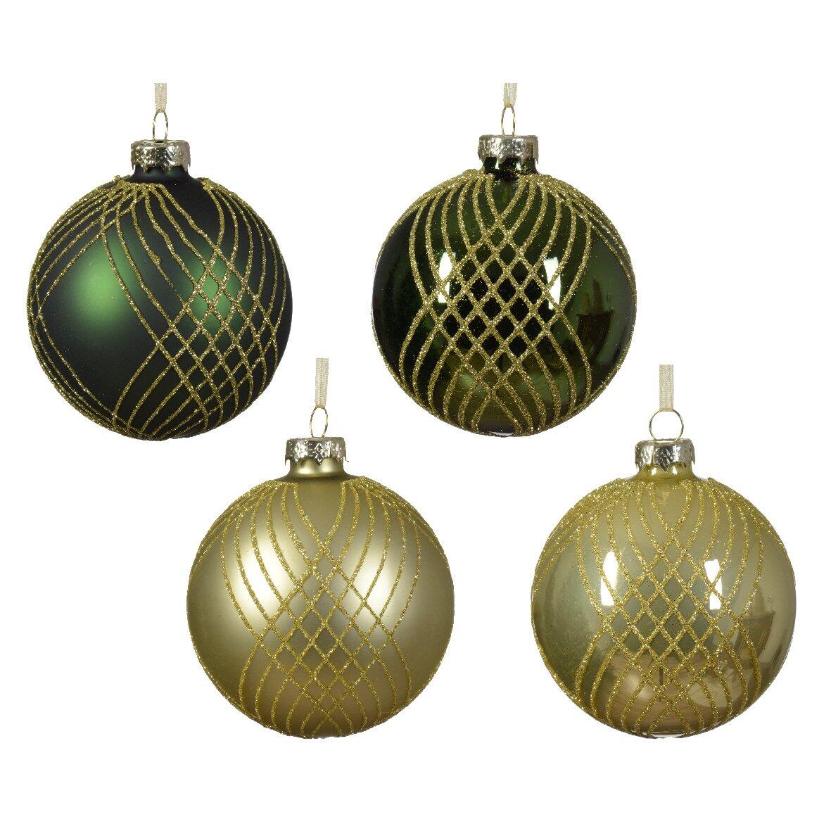 Set van 12 kerstballen (D80 mm) en verre Jody Pistachegroen 1