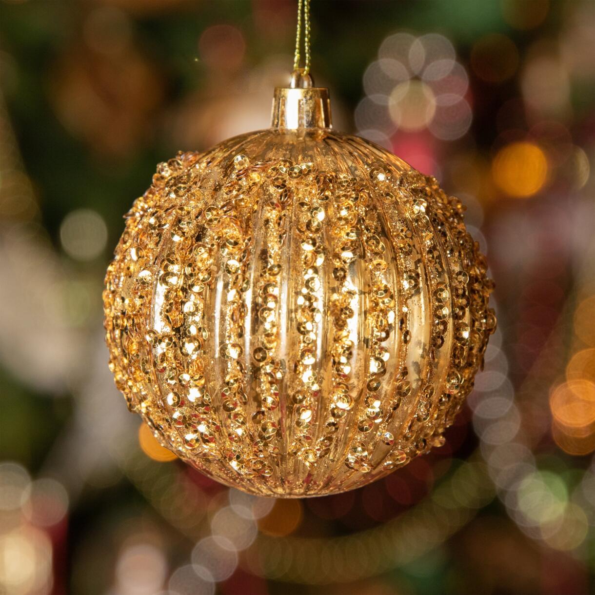 Lote de 12 bolas de Navidad (D80 mm) Diamantela Oro 1
