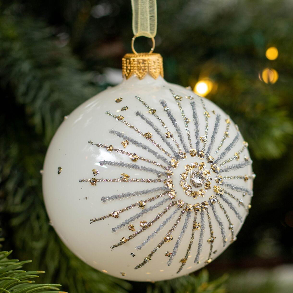 Lote de 6 bolas de Navidad (D80 mm) en vidrio Etoile polaire Blanco lana 1