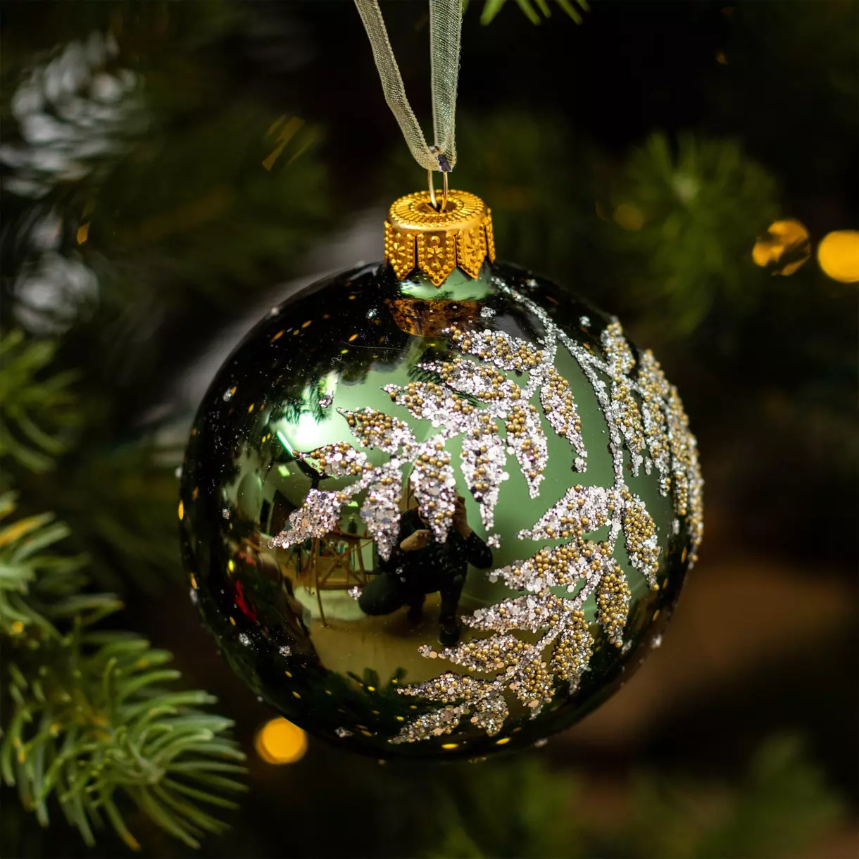 Set van 6 kerstballen (D80 mm) en verre Fégy dennengroen 1