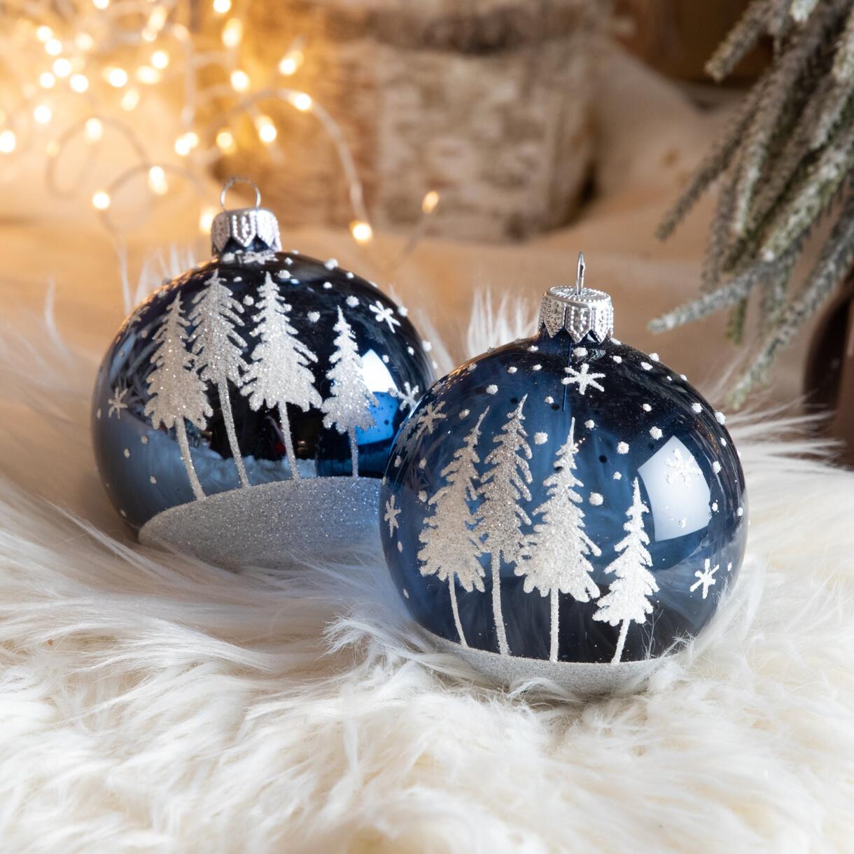 Lote de 6 bolas de Navidad (D80 mm) en vidrio Pia Azul noche 1