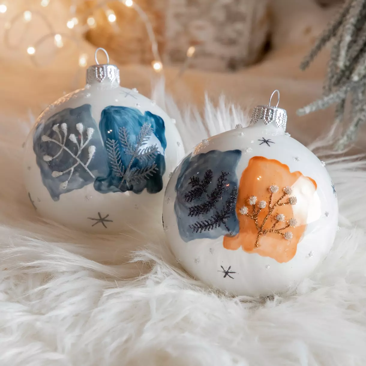 Lot de 6 boules de Noël (D80 mm) en verre Herbier Blanc 1