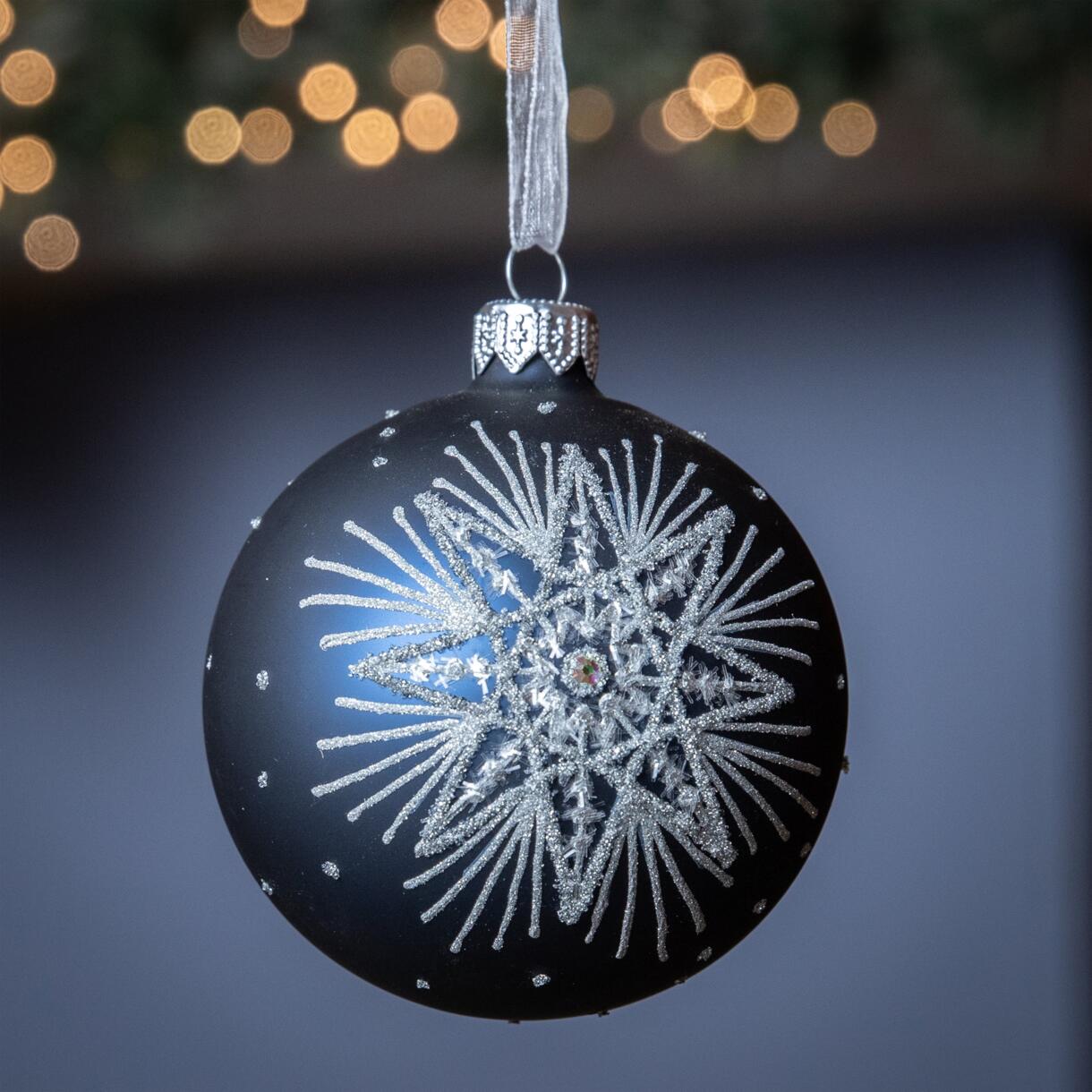 Lote de 6 bolas de Navidad (D80 mm) en vidrio Polaris Azul noche 1