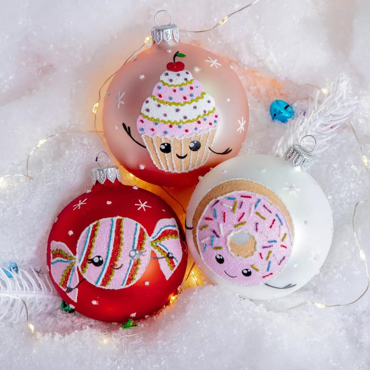 Lote de 6 bolas de Navidad (D80 mm) en vidrio Gourmandises Rosa 1
