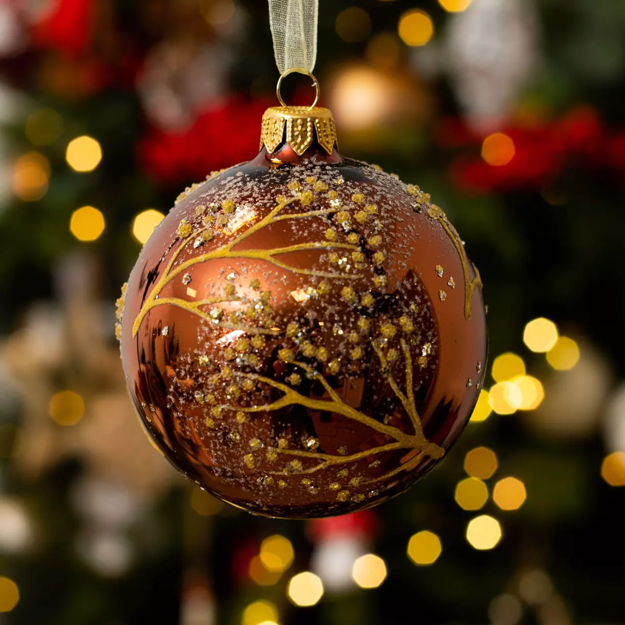 Lot de 6 boules de Noël (D80 mm) en verre Gloss Brun café 1