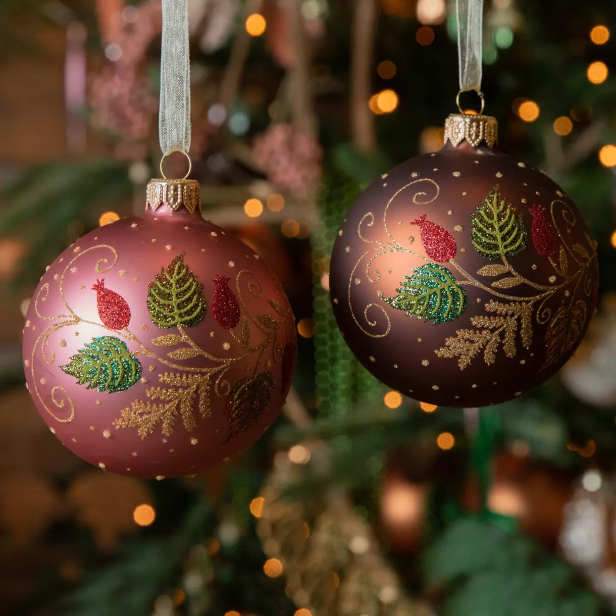 Set van 6 kerstballen (D80 mm) en verre Bourgeon oudroze 1