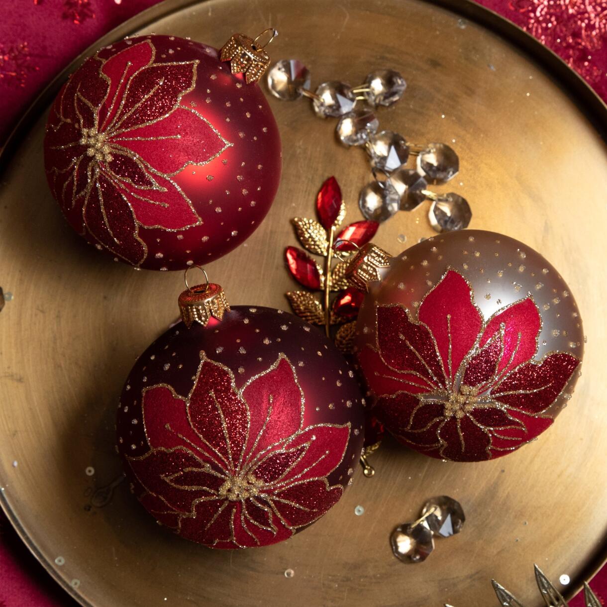 Confezione di 6 palline di Natale (D80 mm) in vetro Poinsettia Rosso 1