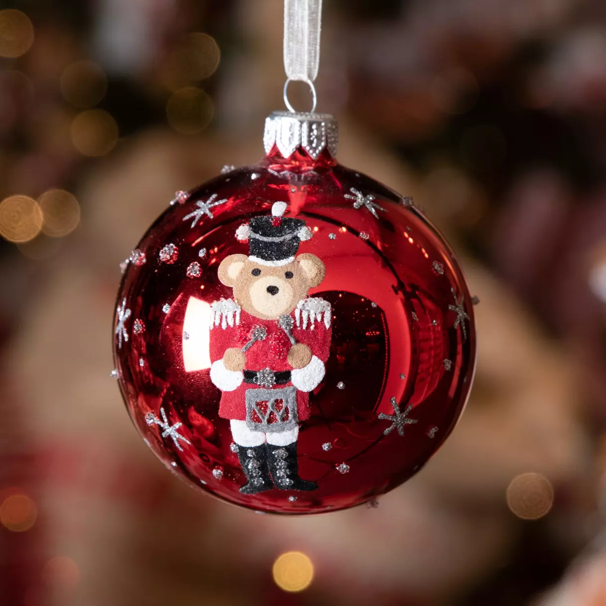 Lote de 6 bolas de Navidad (D80 mm) en verre Ourson Casse Noisette Rojo 1