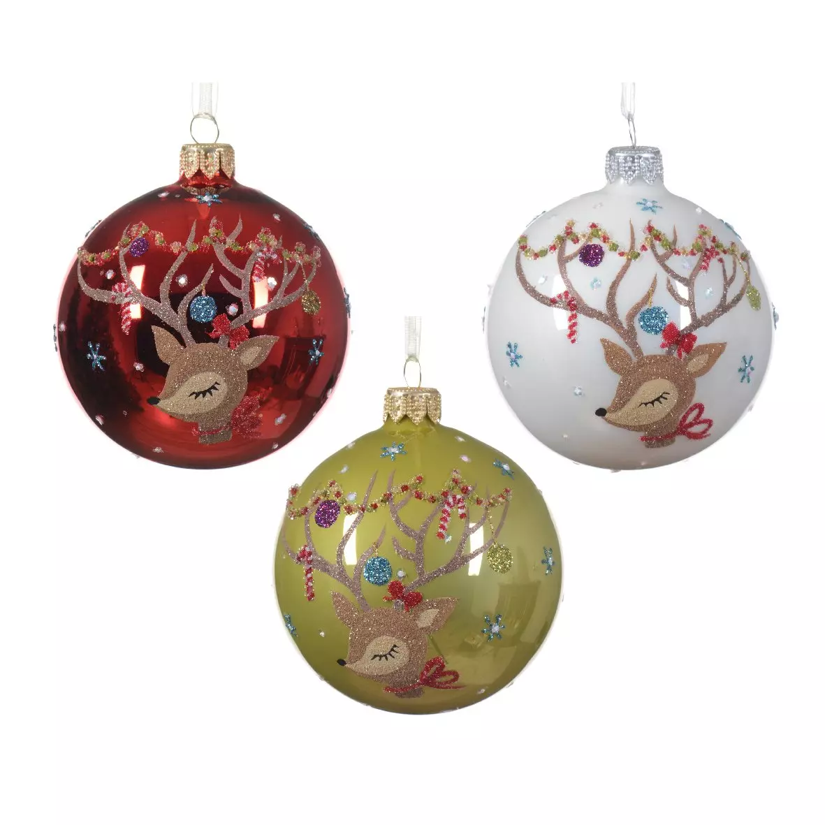 Lot de 6 boules de Noël (D80 mm) en verre Cerf Multicolore 1
