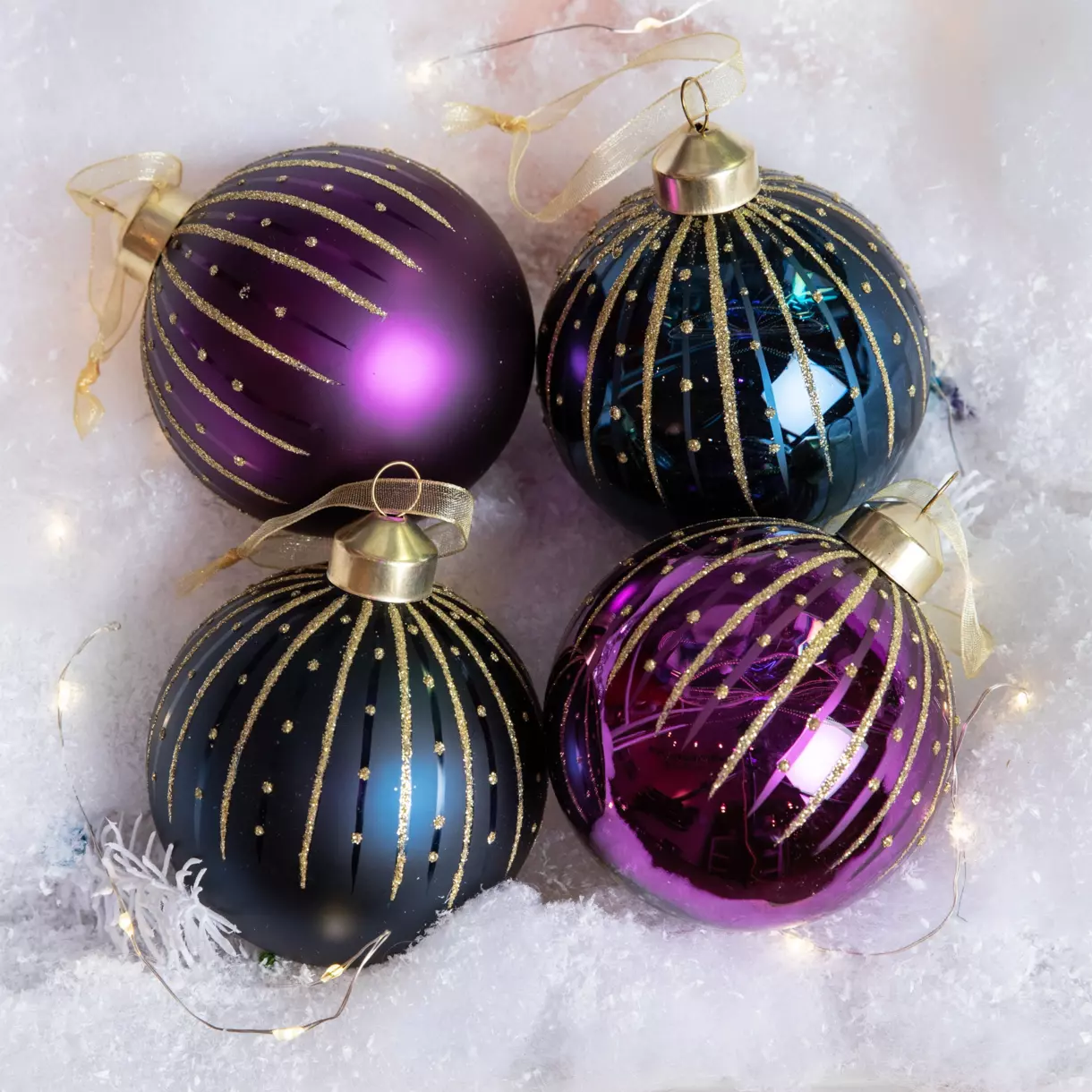 12er Set Weihnachtskugeln (D80 mm) aus Glas Tala Lila 1