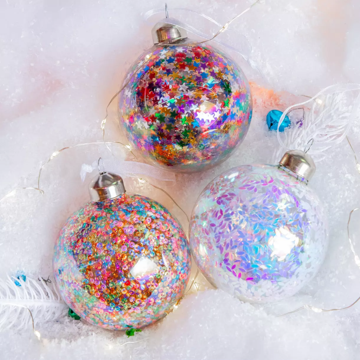 Lot de 12 boules de Noël (D80 mm) en verre Sequins Transparent 1