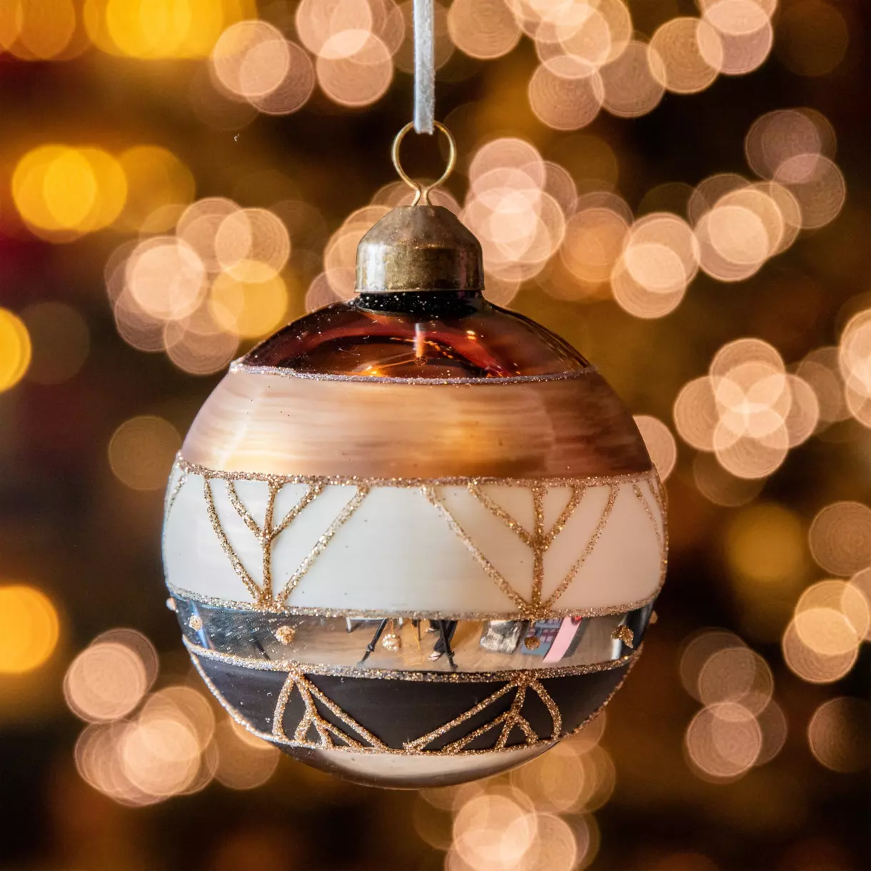 Lote de 12 bolas de Navidad (D80 mm) en vidrio Gam Marrón 1