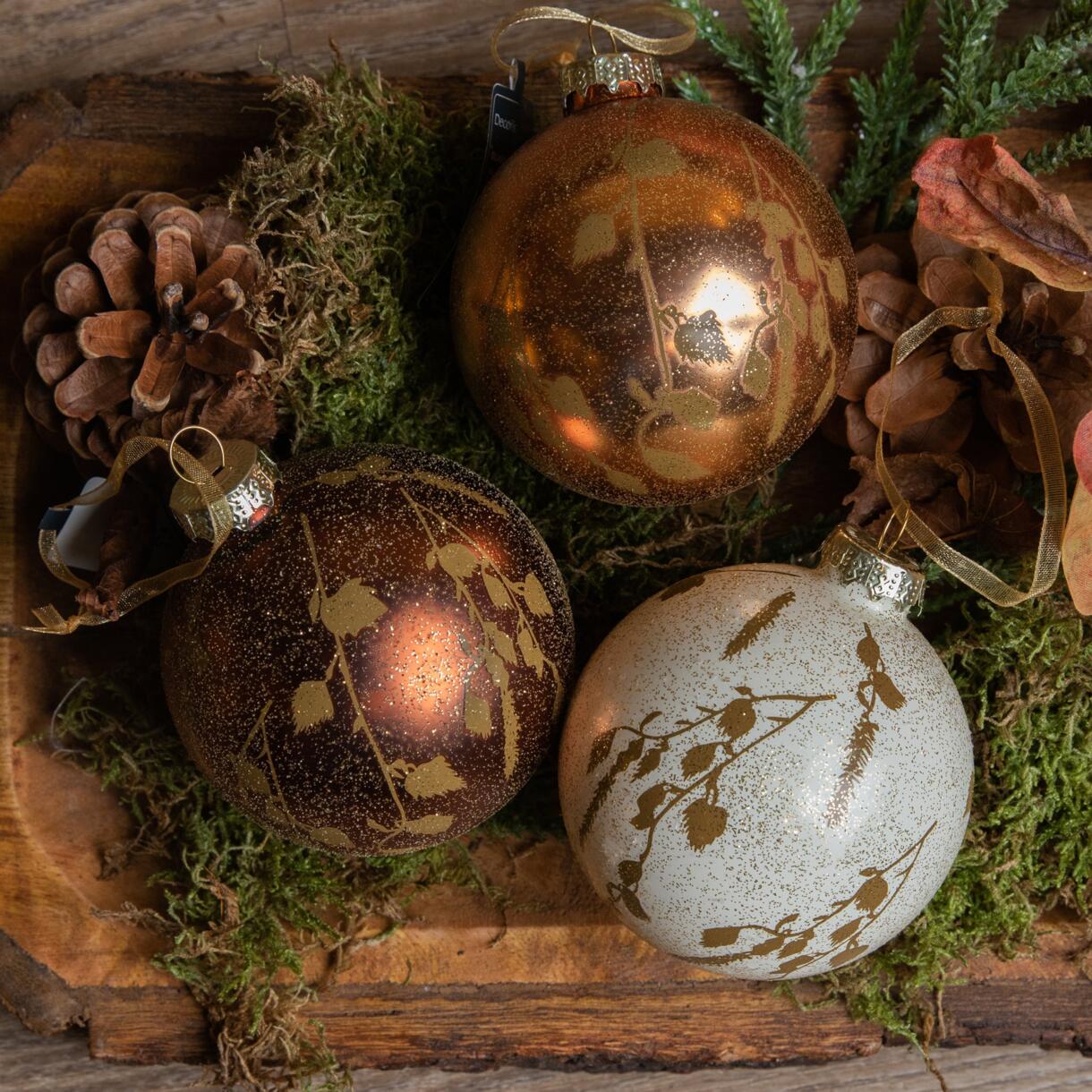Set van 12 kerstballen (D80 mm) en verre Filu Bruin 1
