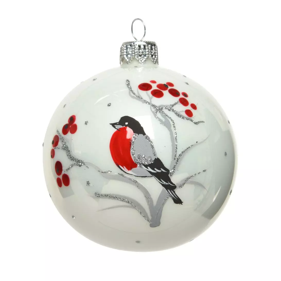 Lote de 6 bolas de Navidad en vidrio (D80 mm) Bola de boj Blanco 1