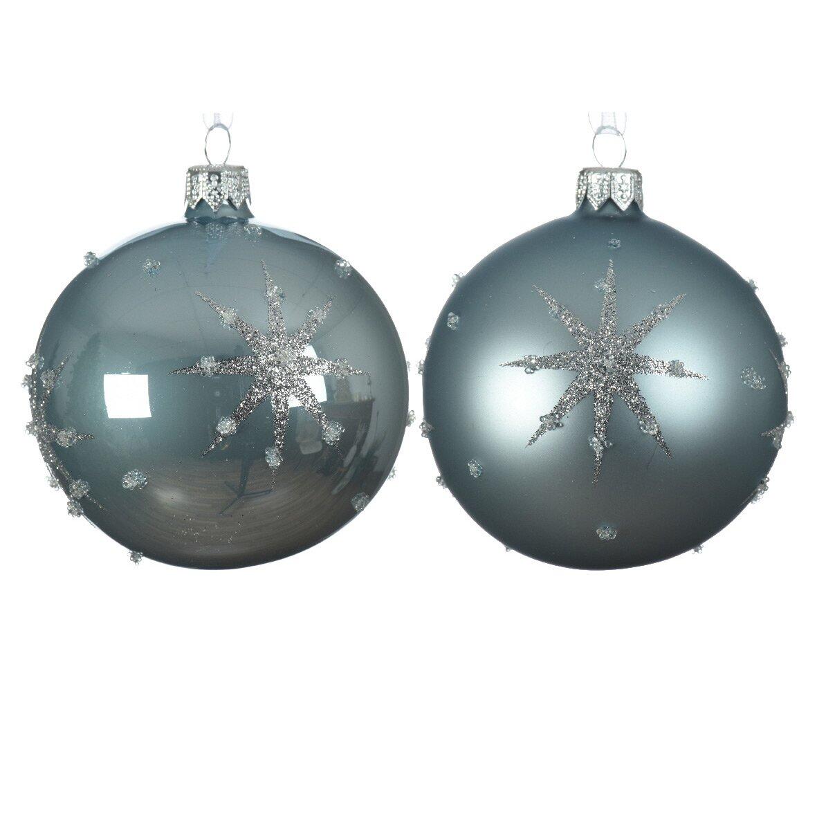 Lote de 6 bolas de Navidad en vidrio (D80 mm) Astre Azul pastel  1