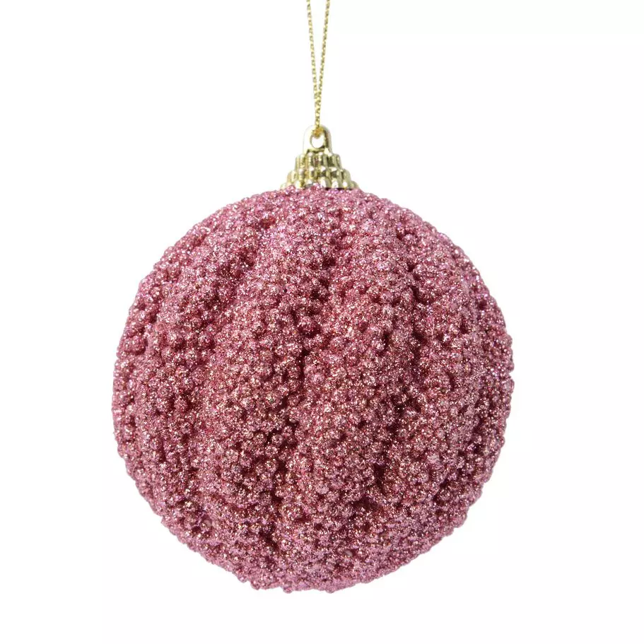 Lot de 12 boules de Noël (D80 mm) Etincelle Vieux rose 1