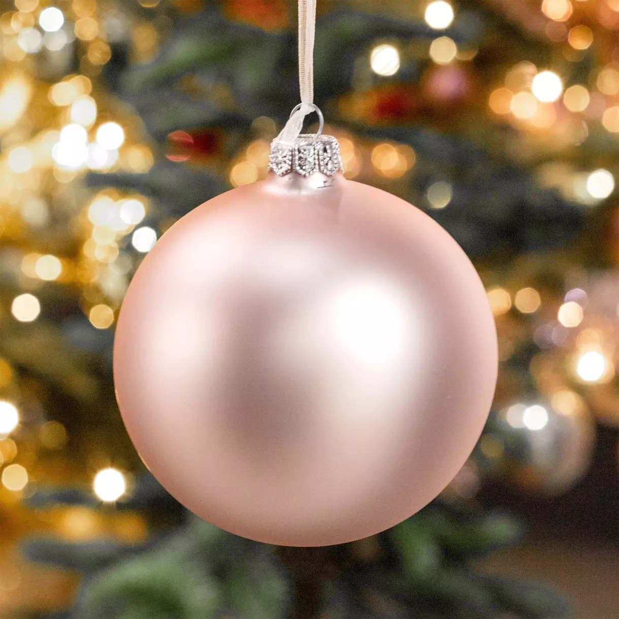 Lote de 4 bolas de Navidad en vidrio (D100 mm) Artico mate Rosa palo 1