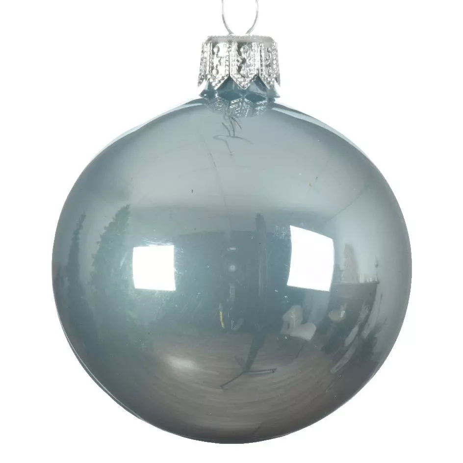 Lote de 6 bolas de Navidad en vidrio (D80 mm) Artico Azul pastel 1