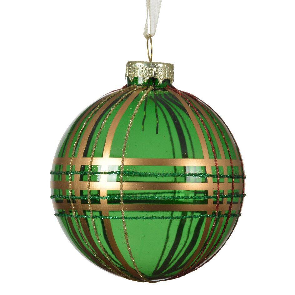 Lot de 3 boules de Noël en verre (D80 mm) Paillettes graphique Vert sapin  1