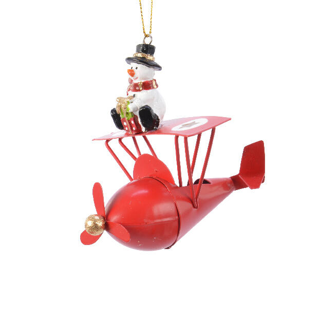 Sneeuwpop en vliegtuig hangdecoratie Rood 1