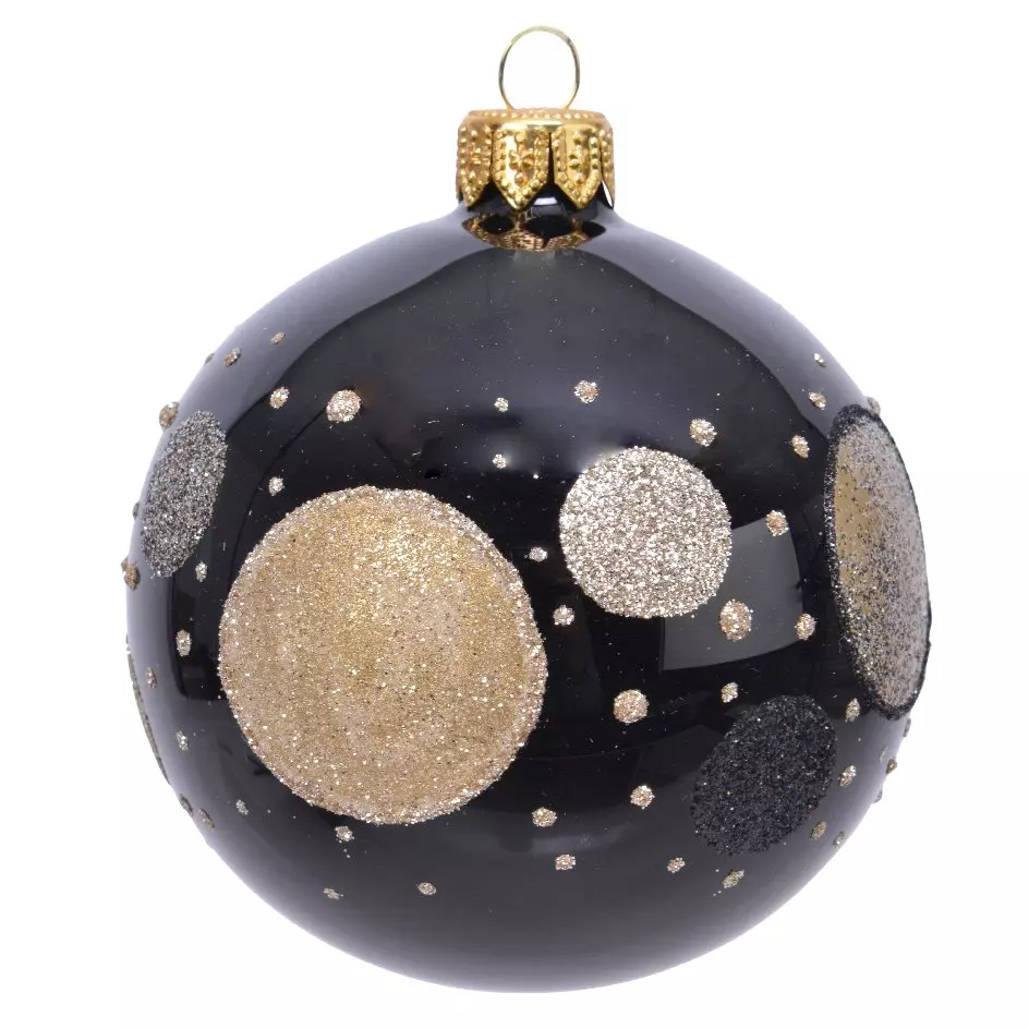 Lote de 6 bolas de Navidad en vidrio (D80 mm) Puntos Negro  1