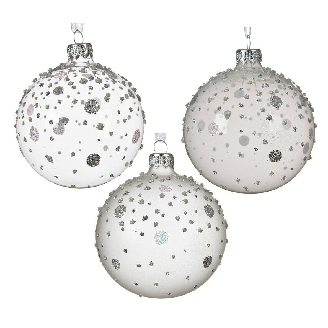 Lotto di 6 palline di Natale di vetro (D80 mm) Roman Transparente/ Argento/ Bianco 1