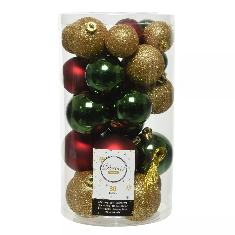 Lote de 30 bolas de Navidad Alpine mezcla de colores Oro / Verde 1