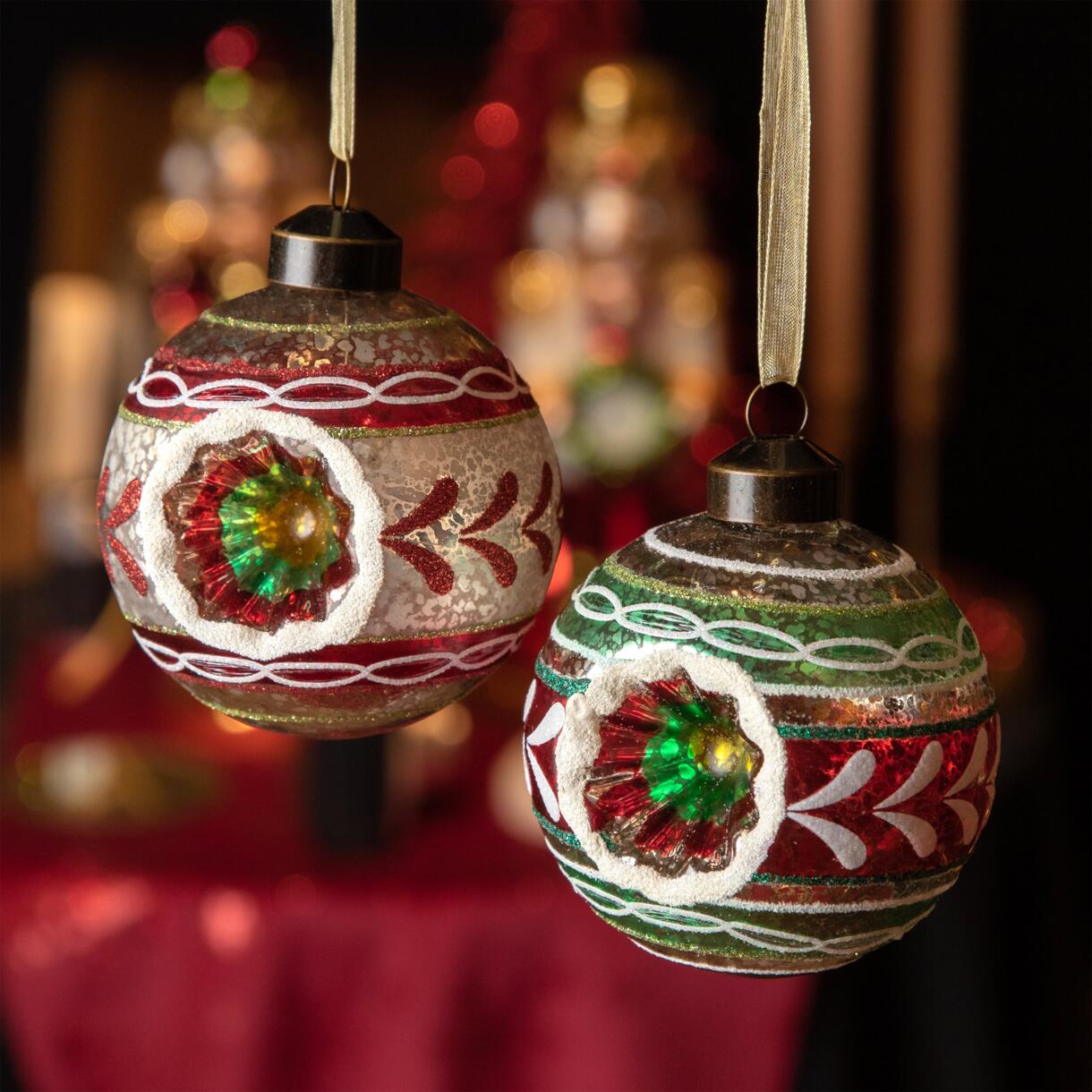 Lot de 3 boules de Noël en verre (D80 mm) antiques Multicolore  1