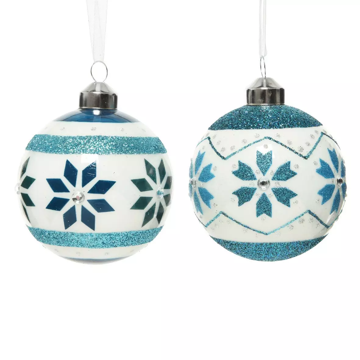Lote de 3 bolas de Navidad en vidrio (D80 mm) Nevia Azul 1