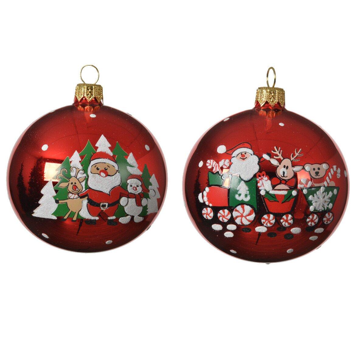 Lotto di 6 palline di Natale di vetro (D80 mm) Santa Rosso 1