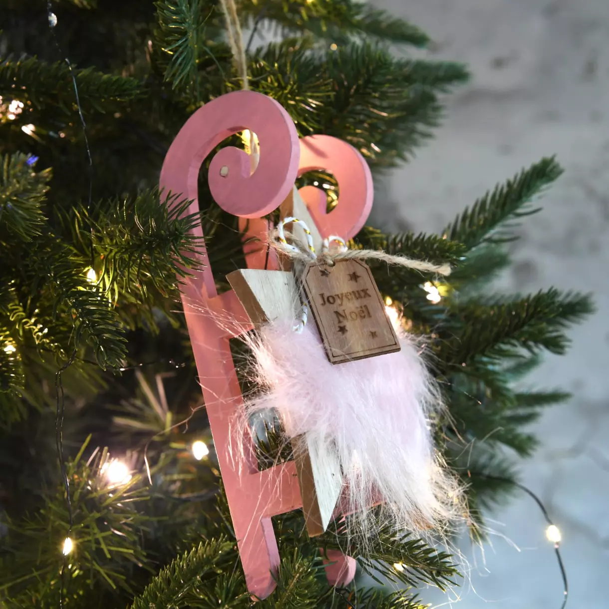 Luge de madera para colgar Trineo de madera peluda Rosa 1