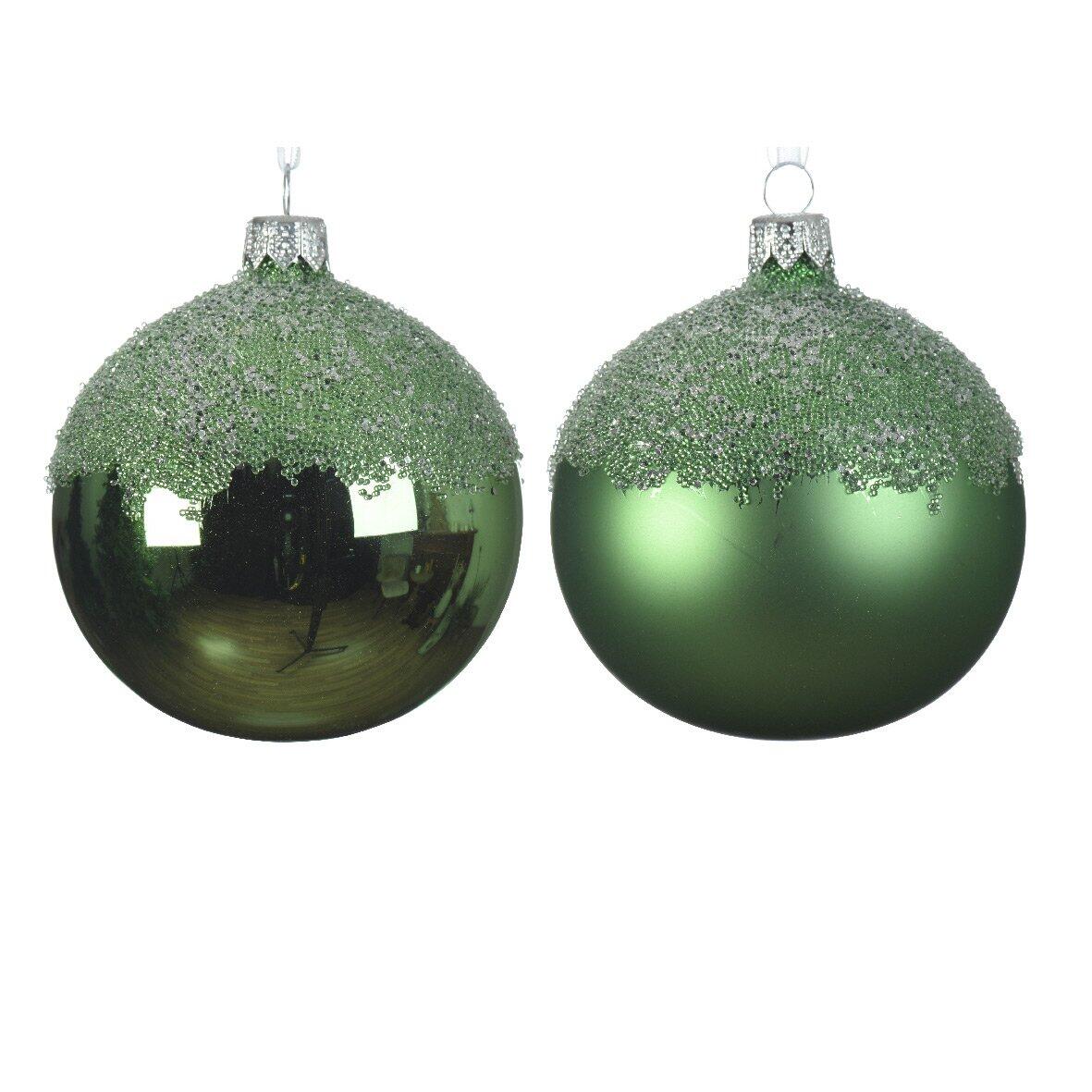 Lote de 6 bolas de Navidad en vidrio (D80 mm) Tevy Verde muérdago  1