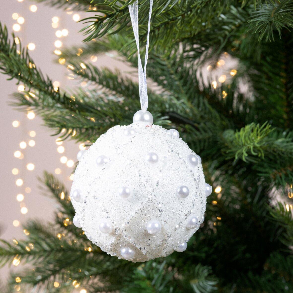 Set van 12 kerstballen (D80 mm) Biwa wit 1
