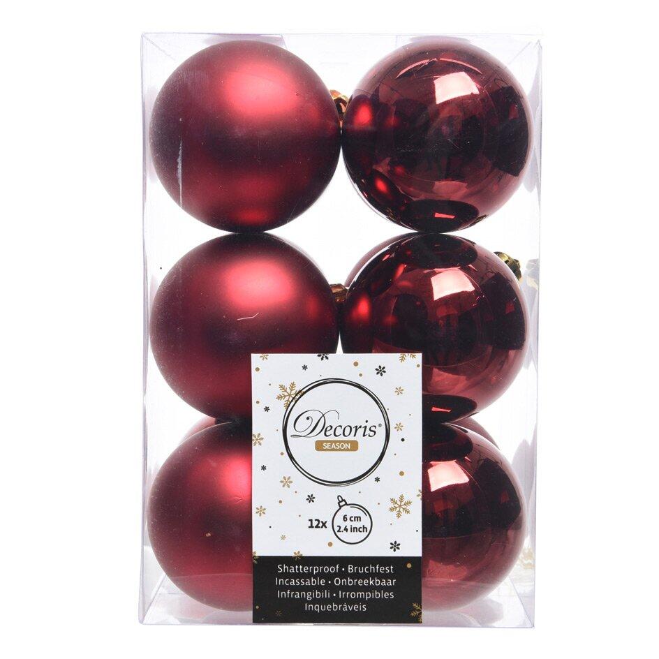 Set van 12 kerstballen (D60 mm) Alpine Bordeauxrood 1