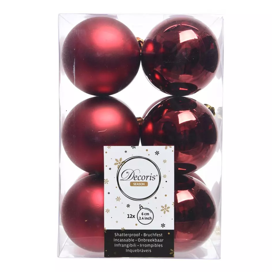Lote de 12 bolas de Navidad (D60 mm) Alpine Burdeos 1