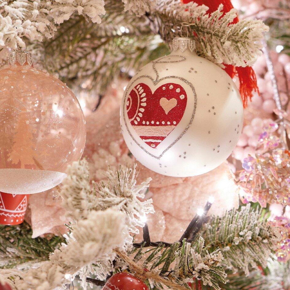 Lotto di 6 palline di Natale di vetro (D80 mm) Chalet Bianco 1