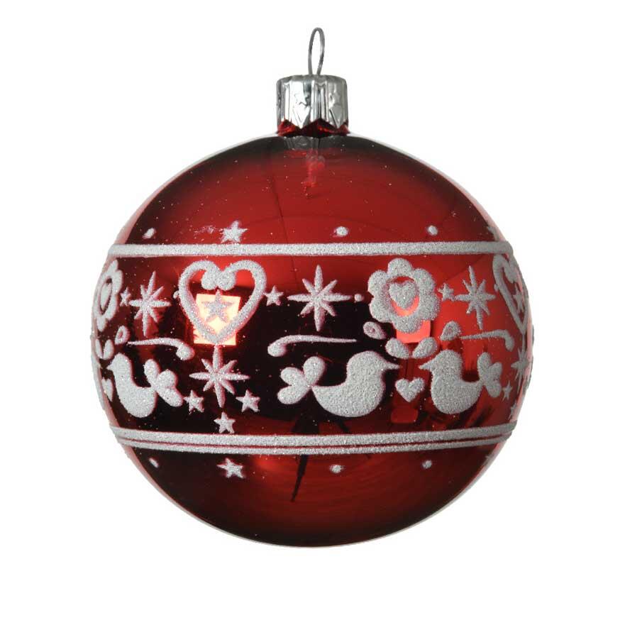 Lotto di 6 palline di Natale di vetro (D80 mm) Folklore Rosso 1