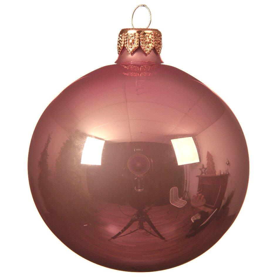 Lotto di 4 palline di Natale di vetro (D100 mm) Arctique brillantes Rosa antico 1