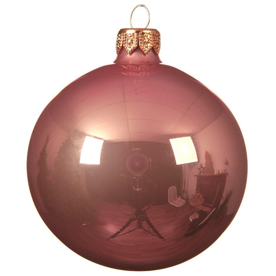 Lotto di 6 palline di Natale di vetro (D80 mm) Scintilla Rosa antico 1