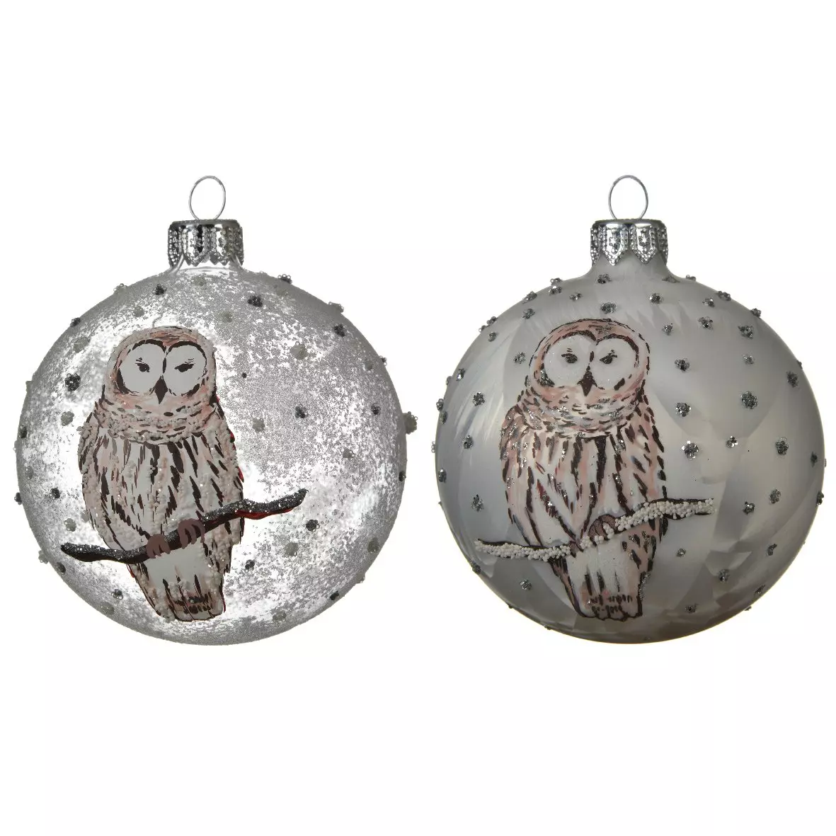 Set van 6 glazen kerstballen (D80 mm) Chouette Wit  1