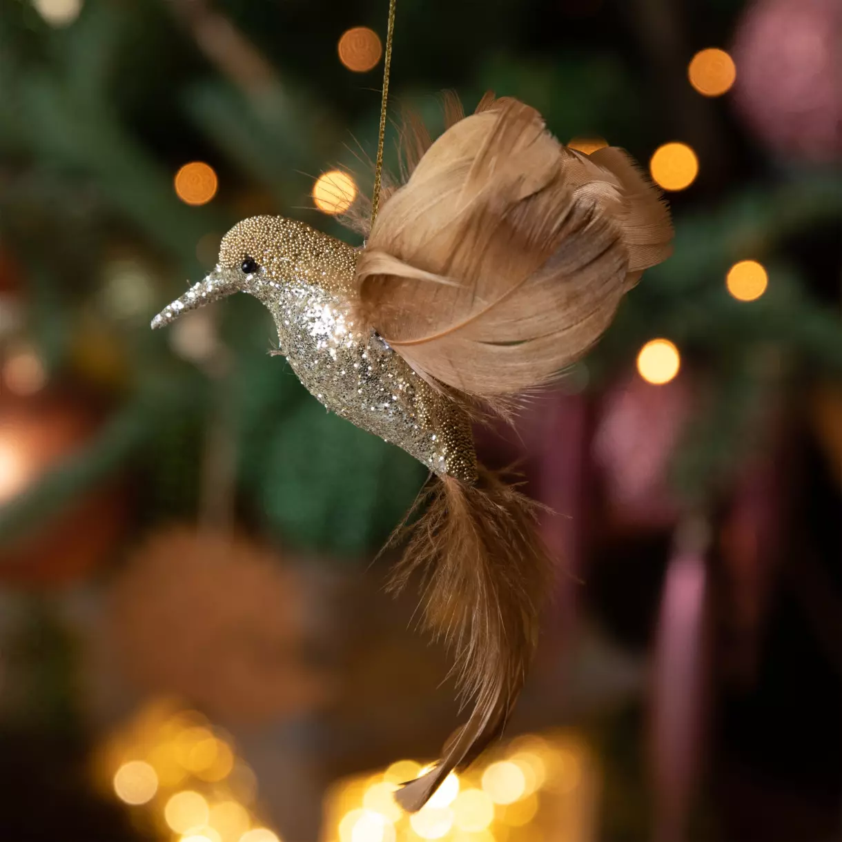 Vogel Colibri pailleté hangdecoratie parelwit 1