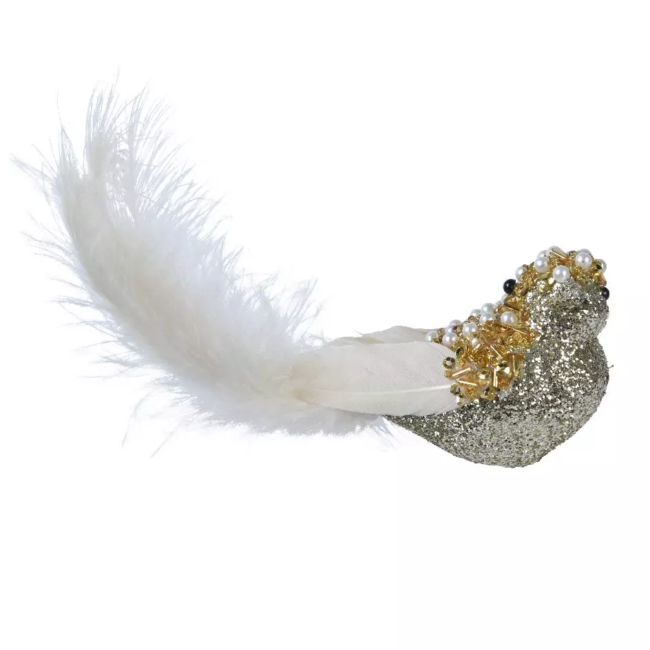 Vogel à paillettes hangdecoratie Champagnekleur 1