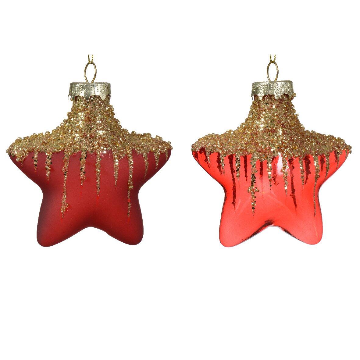 Confezione di 2 stelle di Natale in vetro Arctique Rosso 1