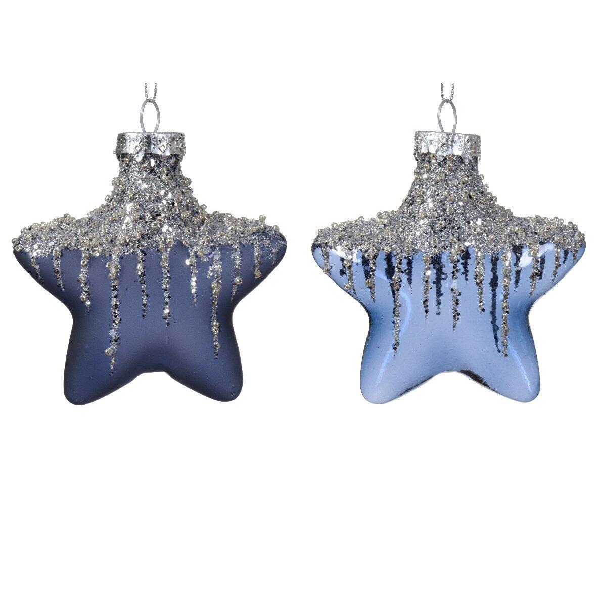 Lote de 2 estrellas de Navidad en vidrio Arctique Azul noche 1