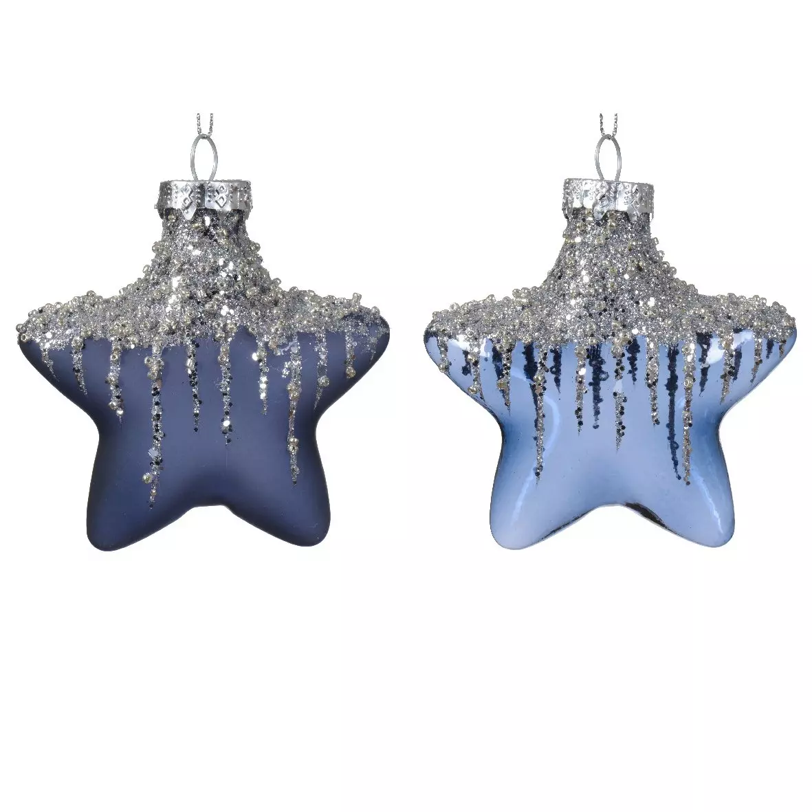 Lot de 2 étoiles de Noël à suspendre en verre Arctique Bleu nuit 1