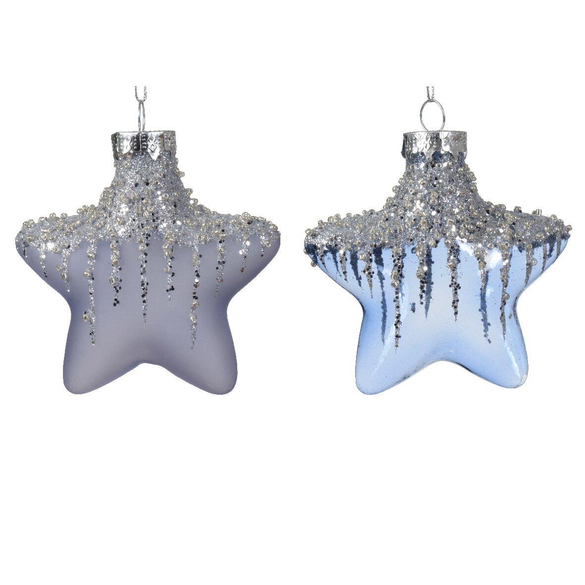 Confezione di 2 stelle di Natale in vetro Arctique Blu vaporoso 1