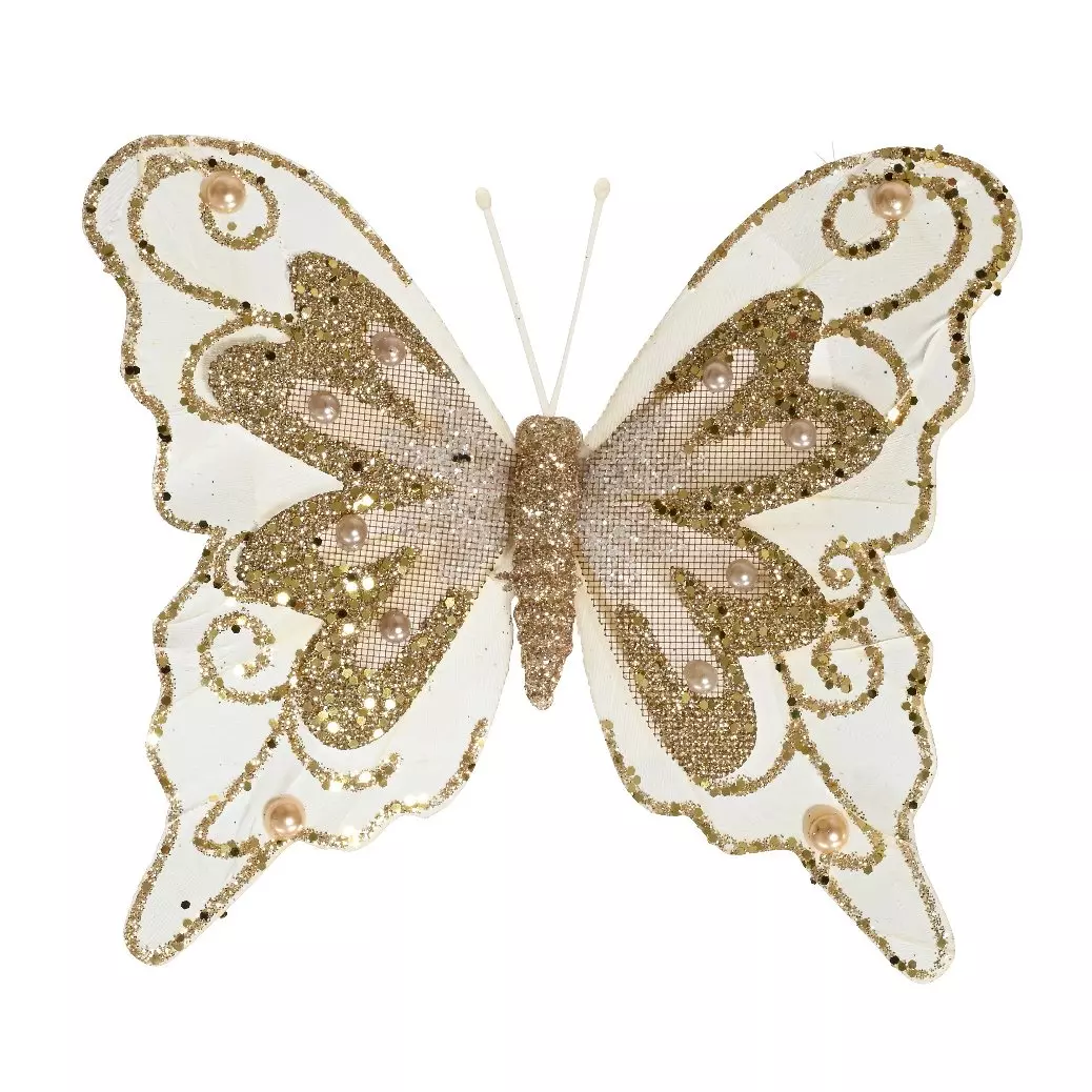 Lote de 3 mariposas Perlas de rocaille Champaña 1