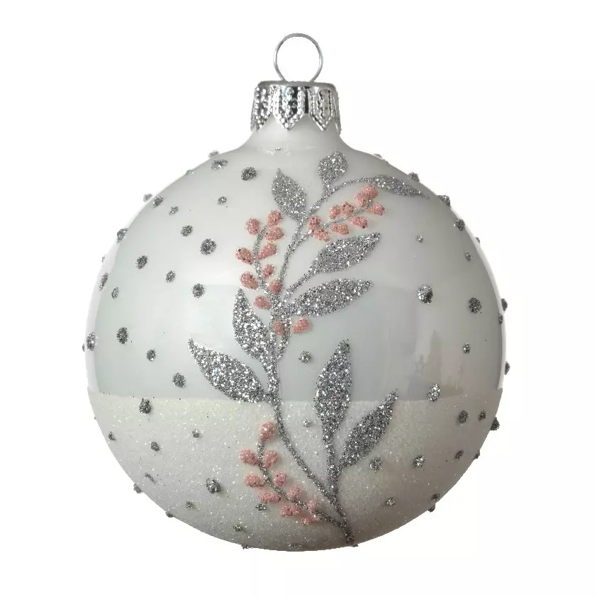 Lote de 6 bolas de Navidad en vidrio (D80 mm) Mirella Blanco  1